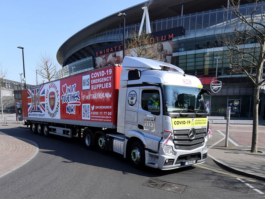 LONDON, ENGLAND: A lorry prepares to transport food packages on behalf of the Arsenal Foundation And