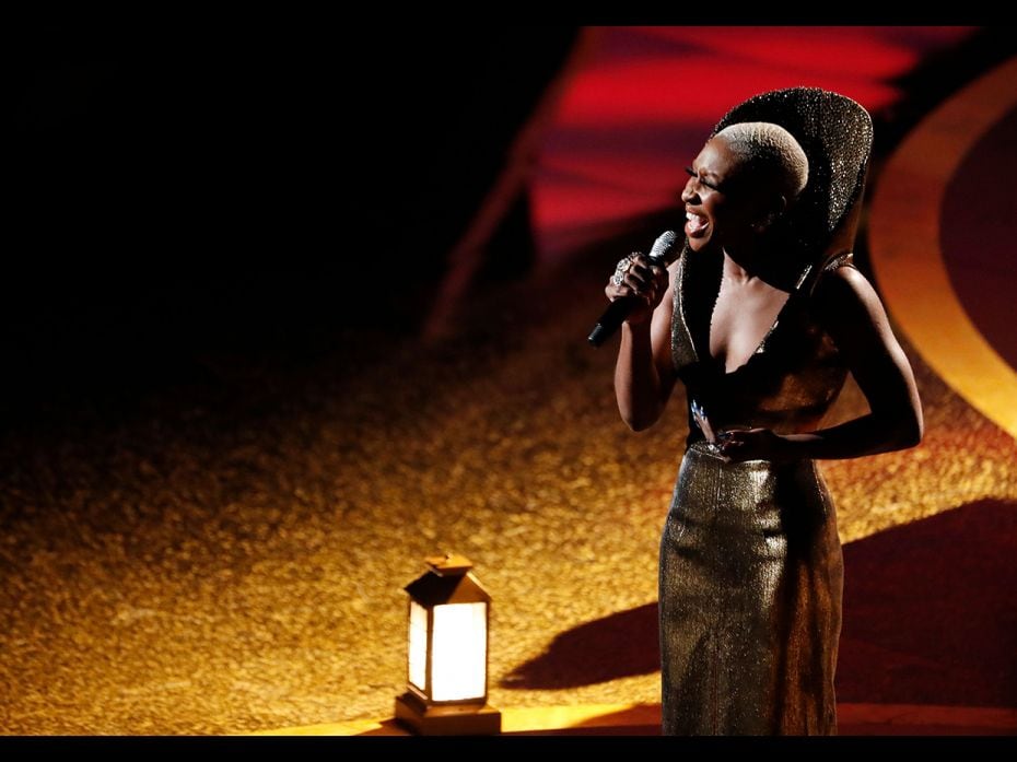 Cynthia Erivo performs the song Stand Up from Harriet during the Oscars show in Hollywood, Los Angel