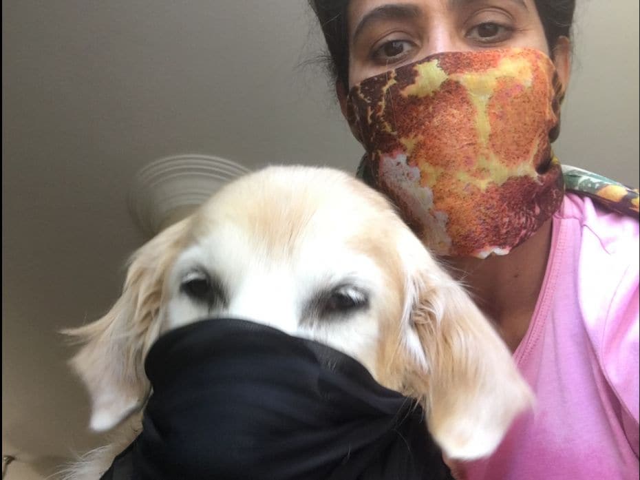 A protective mom: Flavia Nagda wants to safeguard not only herself but her dog too. These masks were