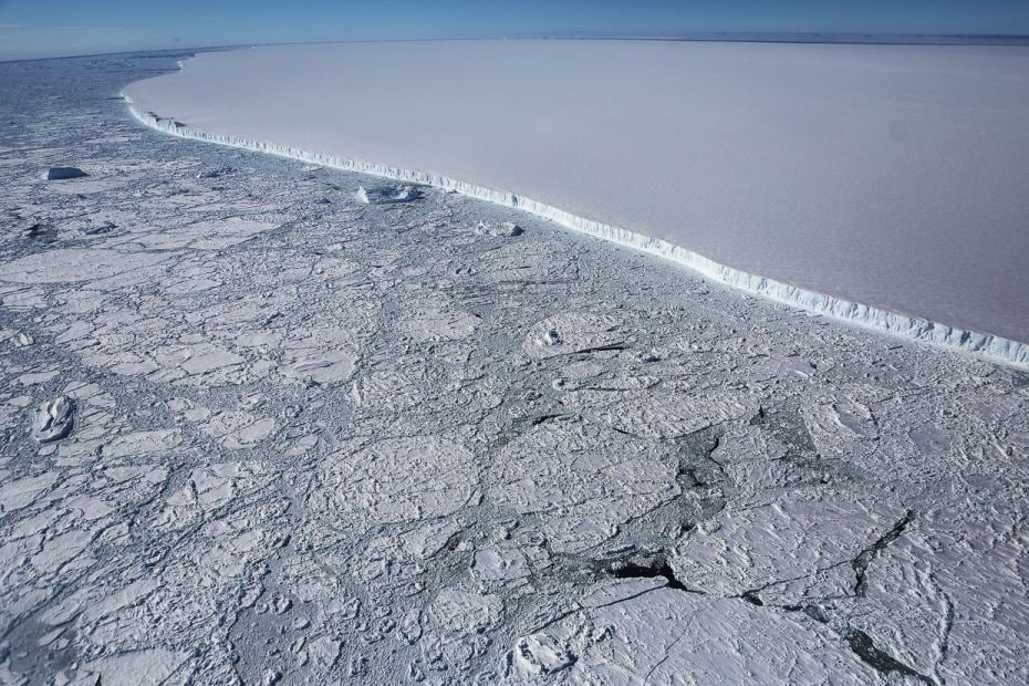 
A massive, calved iceberg  seen from a research aircraft, Antarctic Peninsula region. Oc