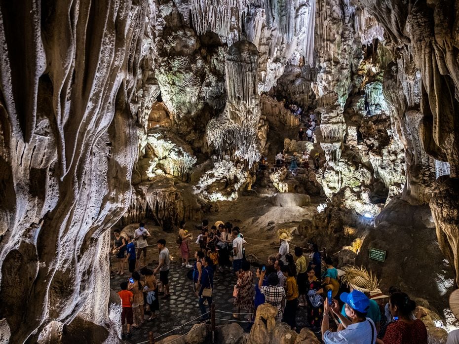 QUANG NINH, VIETNAM - MAY 31: Vietnamese tourists visit a cave site within Ha Long Bay complex, afte