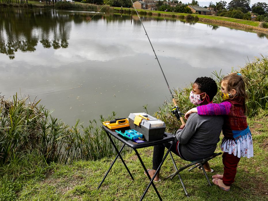 CAPE TOWN, SOUTH AFRICA - JUNE 02: A general view of people fishing in Durbanville. It is reported t