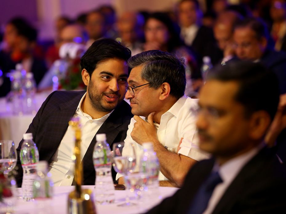 Reliance Industries scion Akash Ambani in coversation with a guest at the CNBC-TV18 India Business L