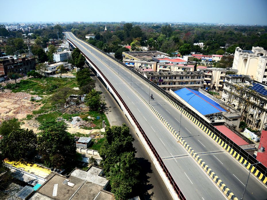 ALLAHABAD: A motorist rides through a deserted flyover near Allahabad High Court