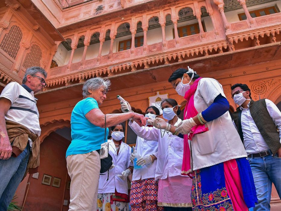 BIKANER, March 12: Members of medical staff wearing facemasks amid concerns of the spread of the COV