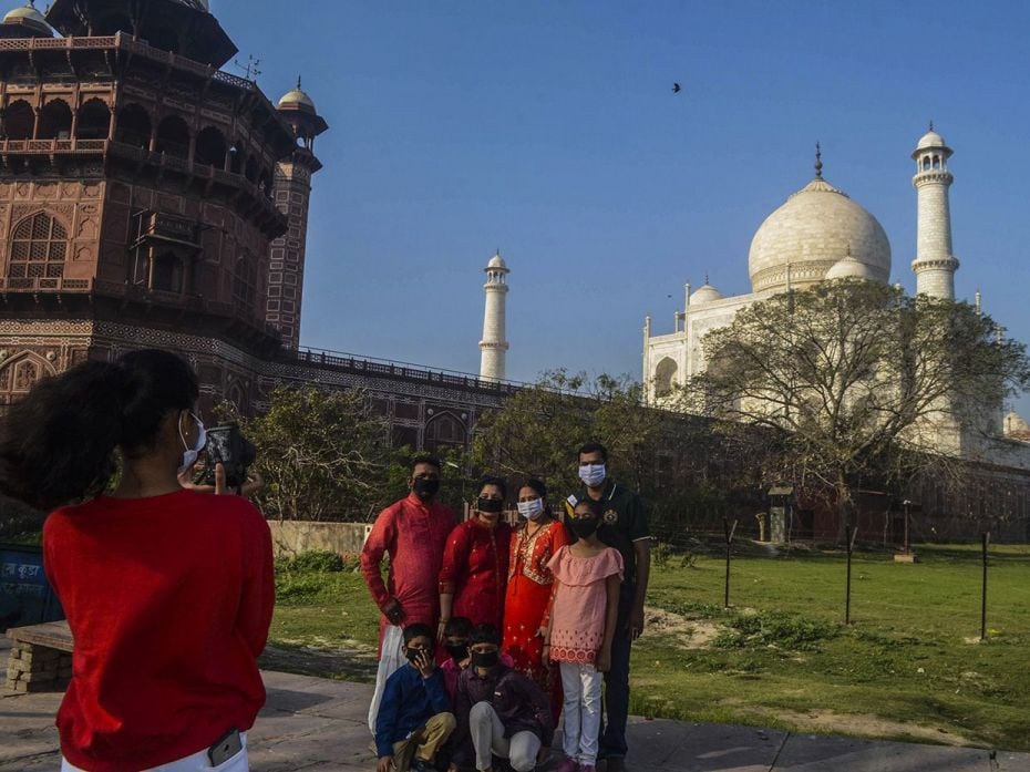 AGRA, March 17: Visitors wear facemasks as a precaution against the COVID-19 coronavirus, and have t