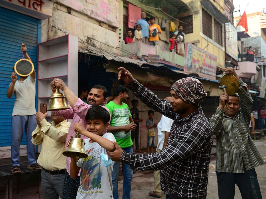 ALLAHABAD: People gather to ring bells to thank essential service providers in Allahabad on March 22