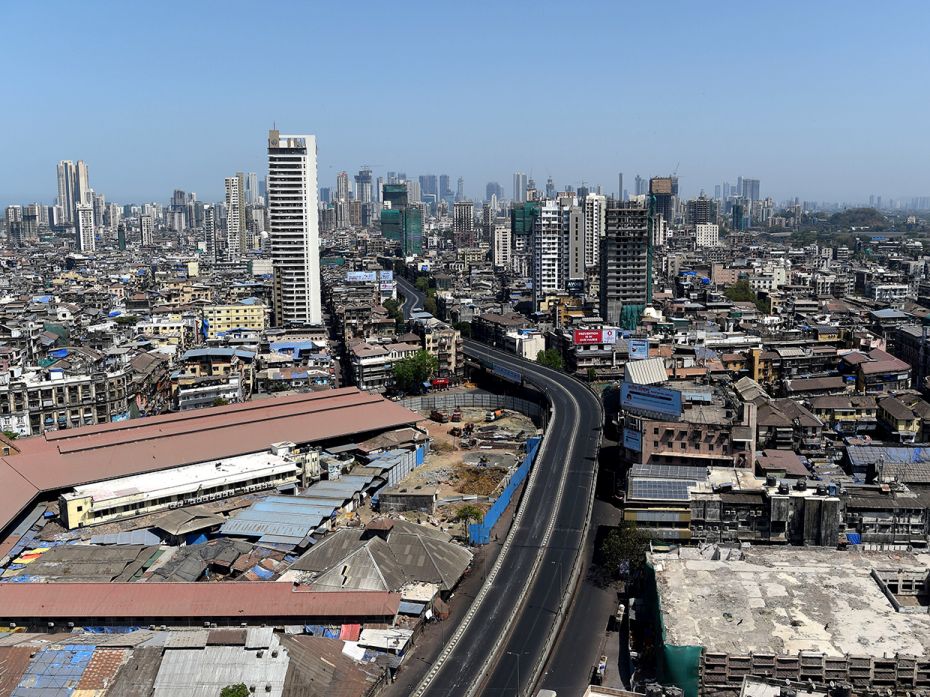 MUMBAI: An aerial view shows a deserted JJ bridge, usually teeming with cars, against the backdrop o