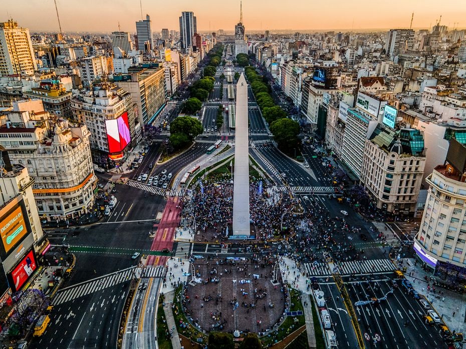 Fans gather around the Obelisk of Buenos Aires to cheer and pay tribute to former football star Dieg