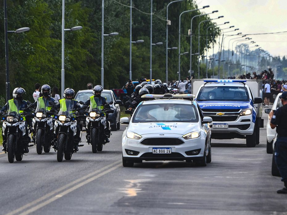 A scientific police van transports the body of Diego Maradona to San Fernando Hospital to have his a