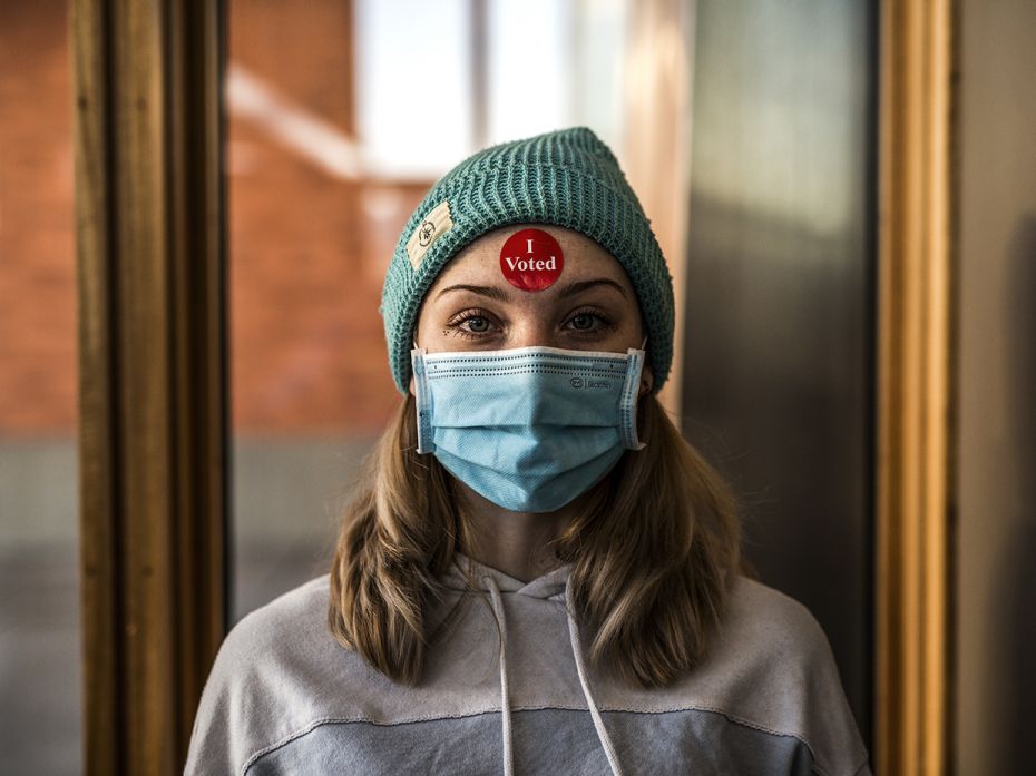 American citizen Iris Chouinard poses for a portrait after voting in Minneapolis, Minnesota, on Nove