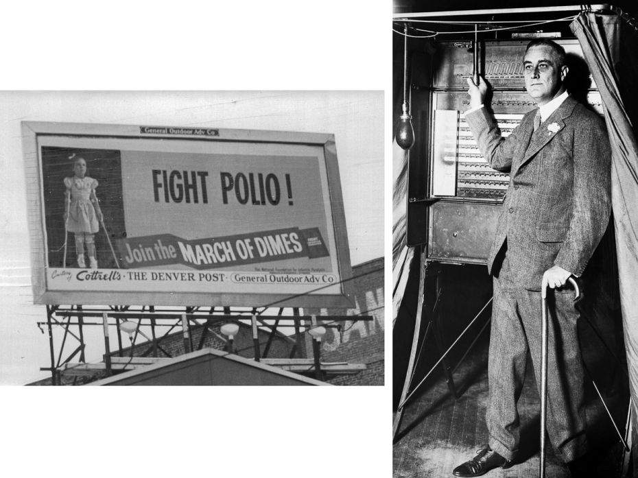  
POLIO AND LOOSE DIMES
US President Franklin D Roosevelt (right) was 39 when he contracted polio 