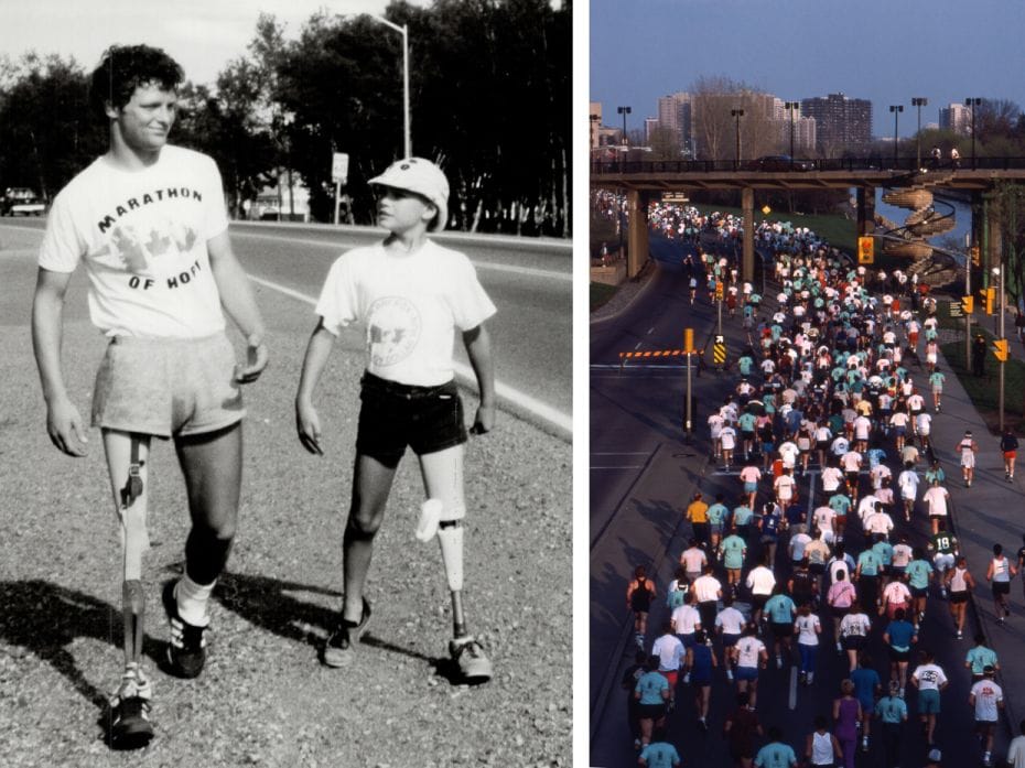  
CANCER AND A LONG RUN
Athlete Terry Fox (left) had a vision: A world without cancer. After a bon