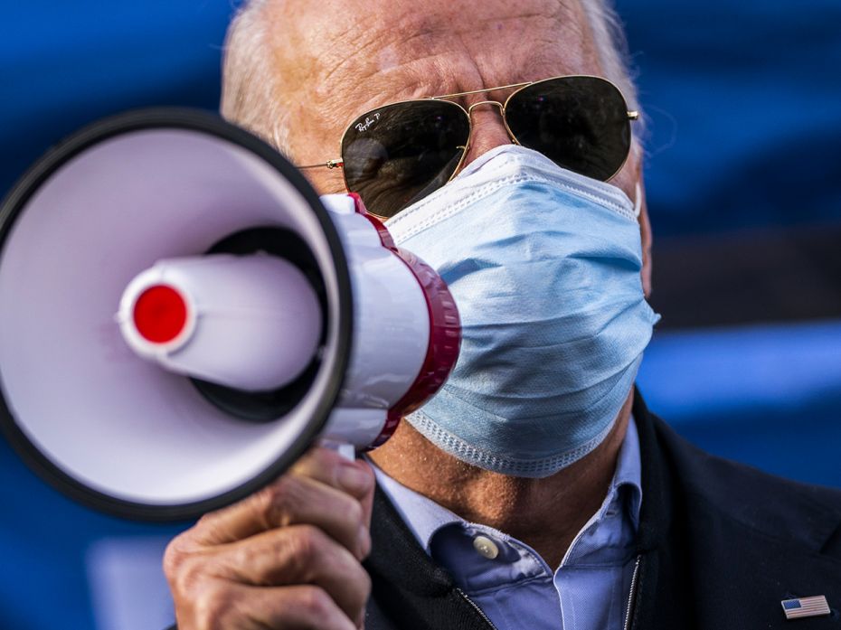 Democratic presidential nominee Joe Biden rallies supporters in the West Oak Lane neighbourhood on N