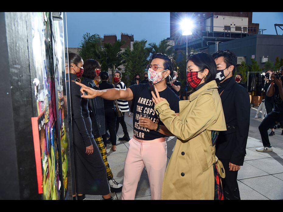 Designer Prabal Gurung and guests use the interactive shopping station at the MONSE Fall/Winter 2020