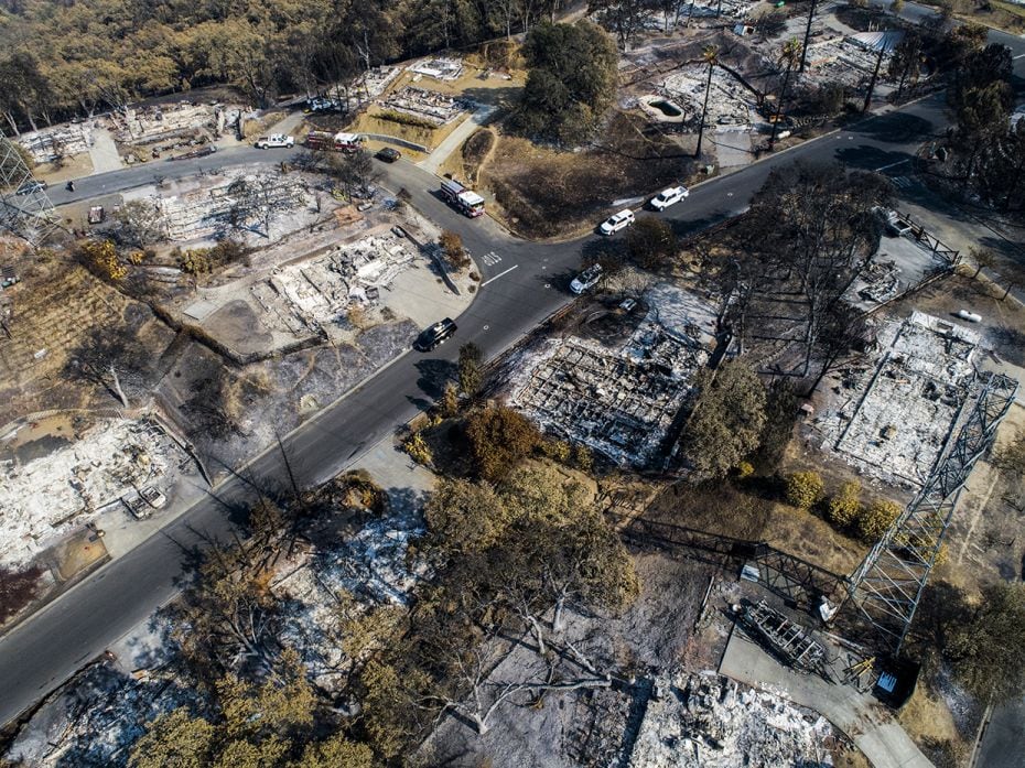 LAKE BERRYESSA, CA - AUGUST 31: Burned homes on Eastridge, Headlands and  Westridge Drives are seen 