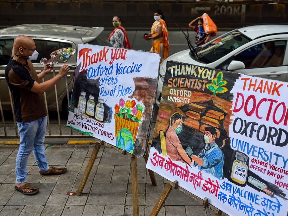 JulyMembers of the Gurukul School of Arts in Lower Parel in Mumbai congratulate Oxford University, U