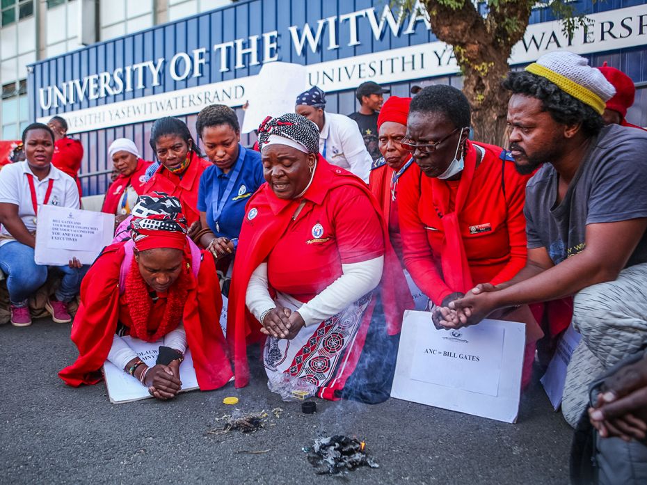 JulyA group of traditional healers protest against vaccine trials on humans in Africa at the Wits Un