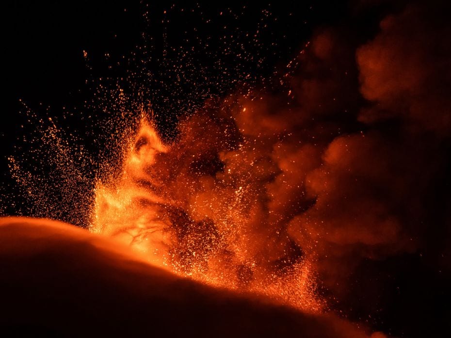 A hypnotic plume of gas, pyroclastic ash and lava fountains mark the new eruption of Etna volcano fr