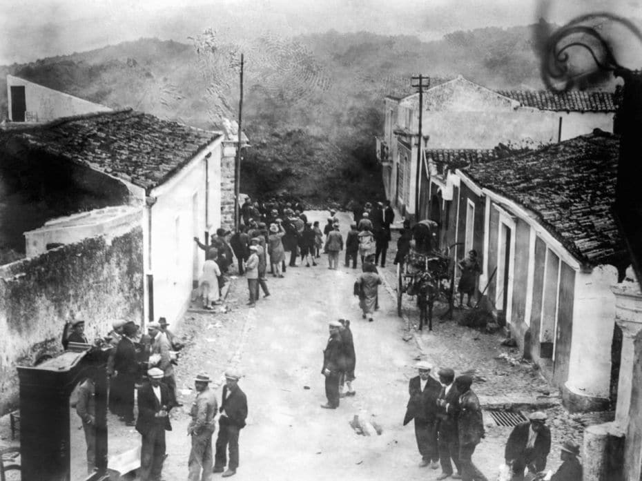 Lava flow entered the village of Mascali and buried it in a day after the eruption of Mt Etna in 192