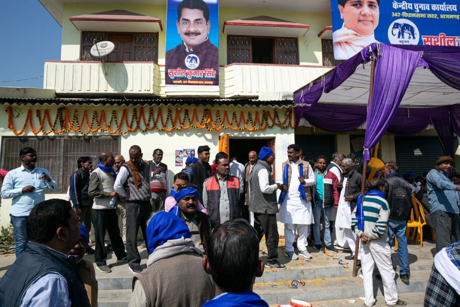 On a blazing afternoon, Bahujan Samaj Party’s supporters mull listlessly around their candidat