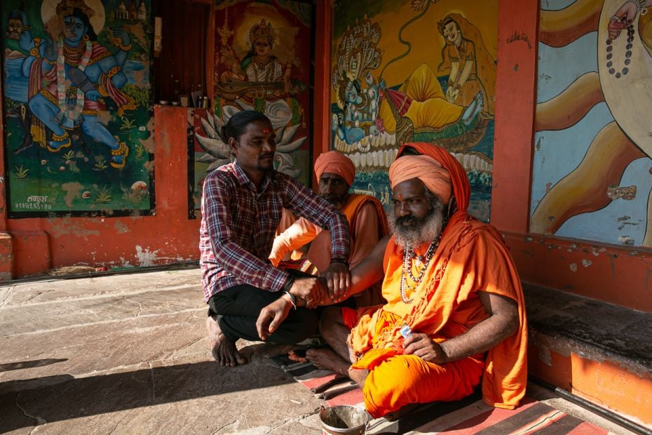 Sri Mohan Giri, the sadhu in charge of Sri Shambhu Panchdashnam Aavahan Akhada at Dasaswamedh Ghat m