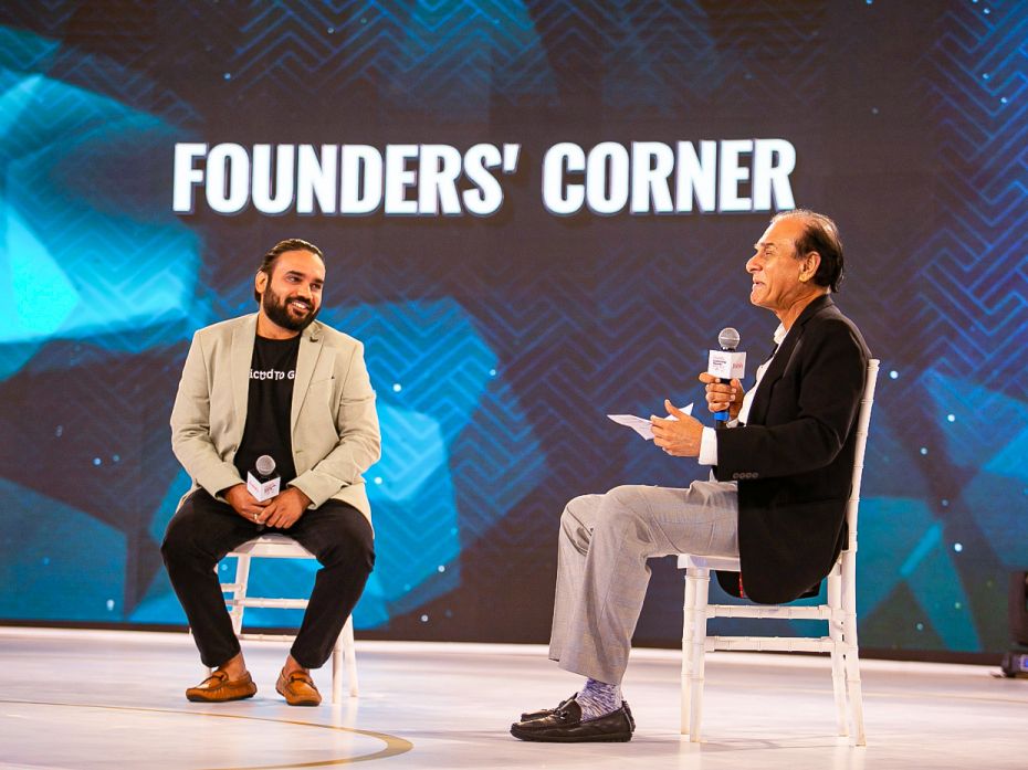 Marico chairman Harsh Mariwala in conversation with mCaffeine founder Tarun Sharma at the first-of-i