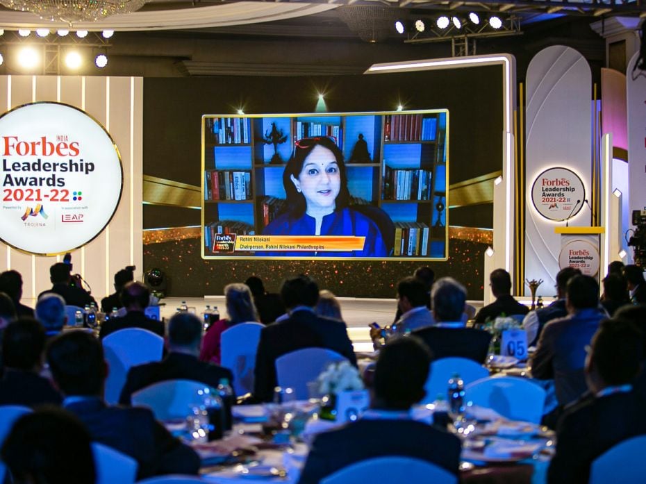 Rohini Nilekani delivers her virtual acceptance speech after winning the Best Grassroots Philanthrop