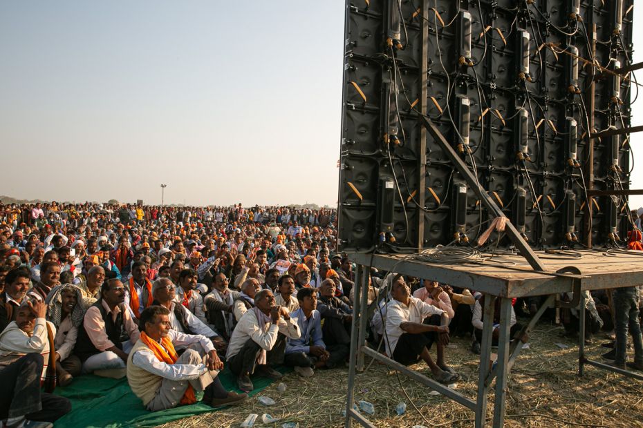 A vast swathe of people cover the Sikar mela ground on the outskirts of Unnao, dwarfing the faraway 