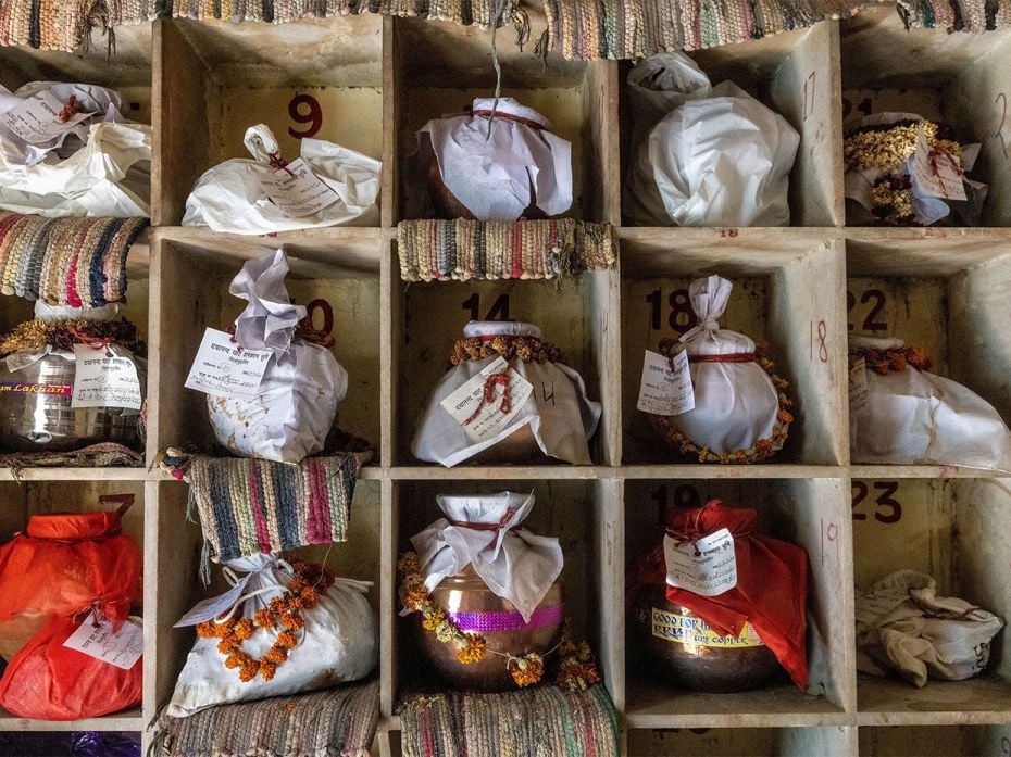 Urns containing the ashes after the final rites of people, including those who died from Covid-19, a