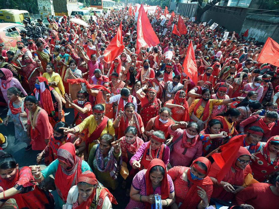 ASHA and Anganwadi workers protest against the Government over the delay in releasing their salaries