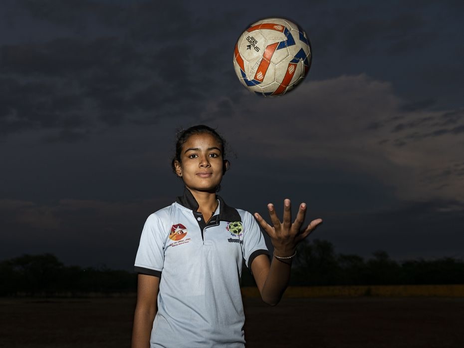 Gayatri Panwar, who is in class 10 in Chachiyawas village, says playing football gives her a sense o