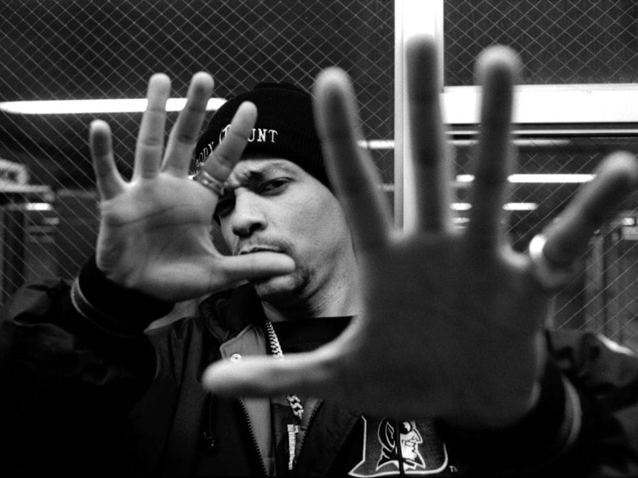 Rapper Ice T at the 57th Street subway station on February 15, 1993, in New York City. Los Angeles r