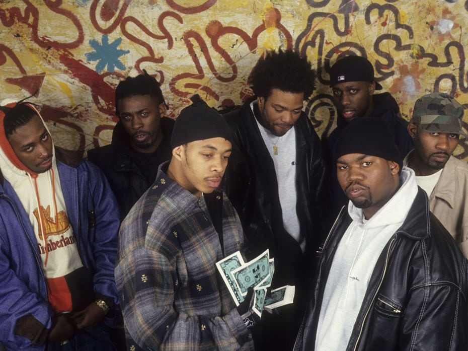 Rap group The Wu-Tang Clan ( L to R: Ol' Dirty Bastard; GZA; U-God; Method Man; Raekwon; Masta Killa