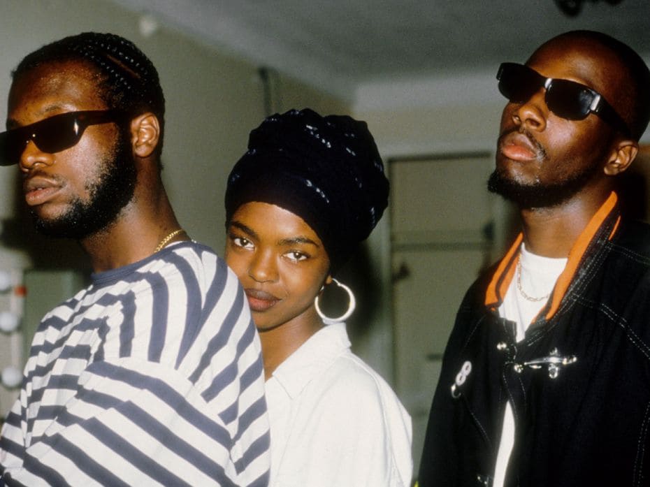 The Fugees (L-R Wyclef Jean, Lauryn Hill and Pras Michel) backstage at the Manhattan Center in 1993 