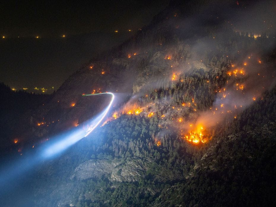 A wildfire on the flank of a mountain in Bitsch near Brig, Switzerland, July 18, 2023.