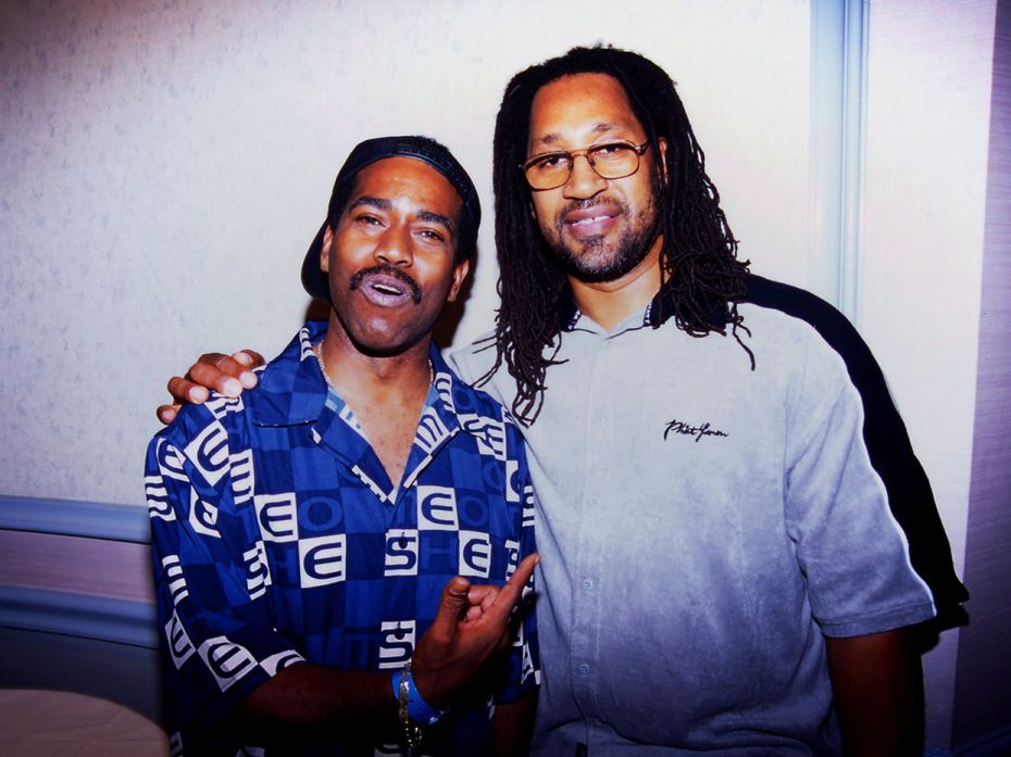 A file photo of the pioneering DJ Kool J Herc (right) and Kurtis Blow, whose iconic hip-hop dance tr