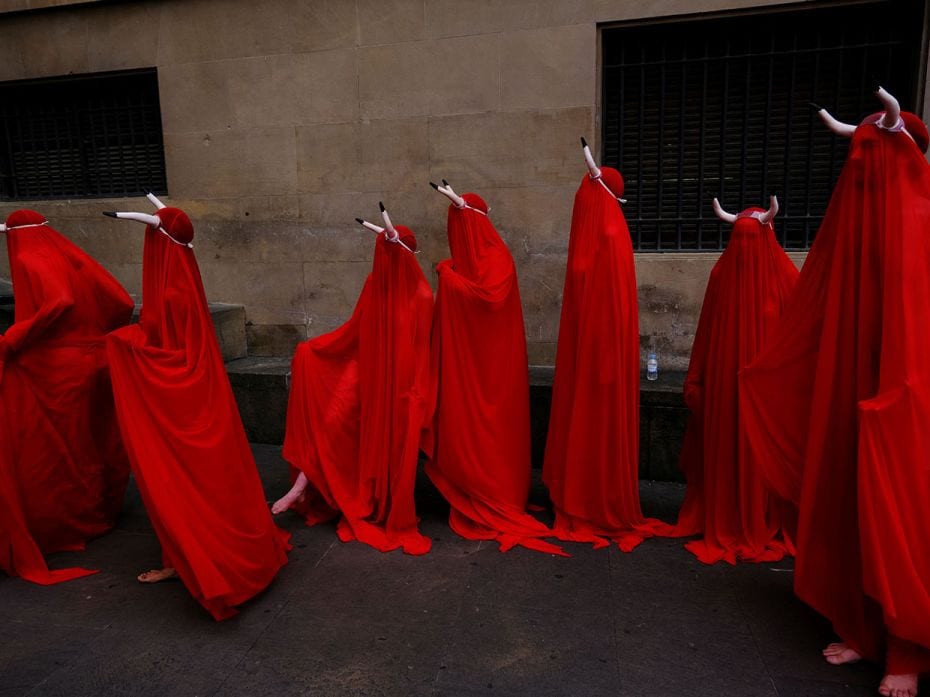 Animal rights activists hold their annual protest for the abolition of bull running and bullfights b