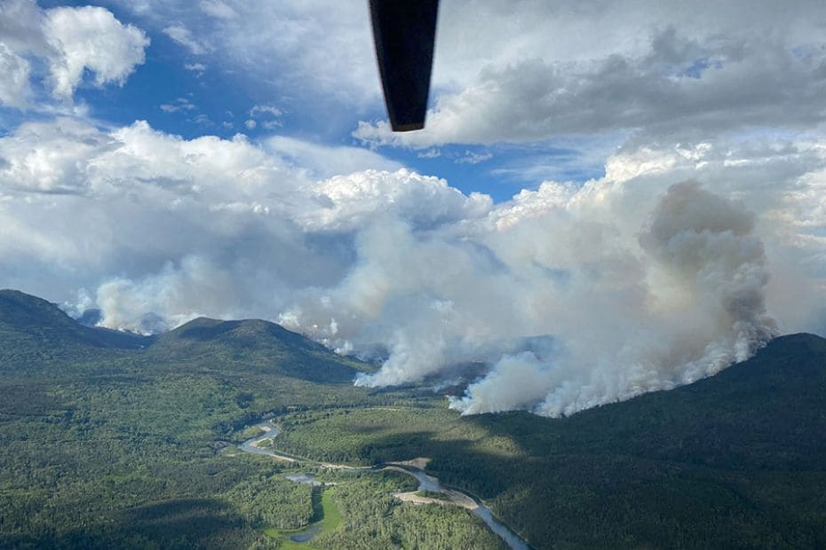 Smoke rises from the Big Creek wildfire, about 110 kilometres northwest of Mackenzie, British Columb