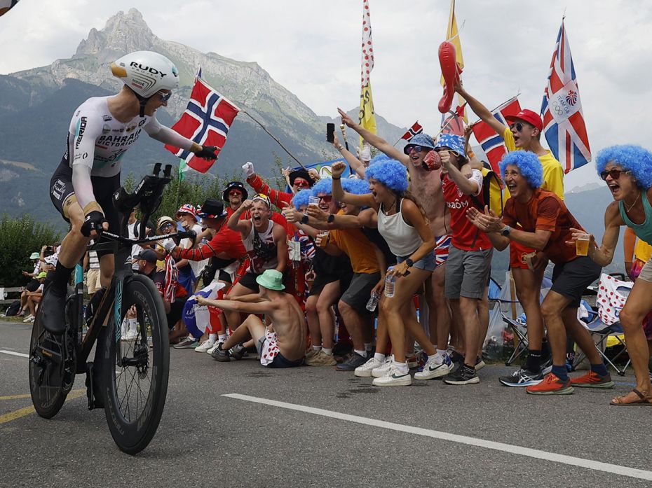 Team Bahrain Victorious' Jack Haig in action during stage 16 from Passy to Combloux as spectators ch