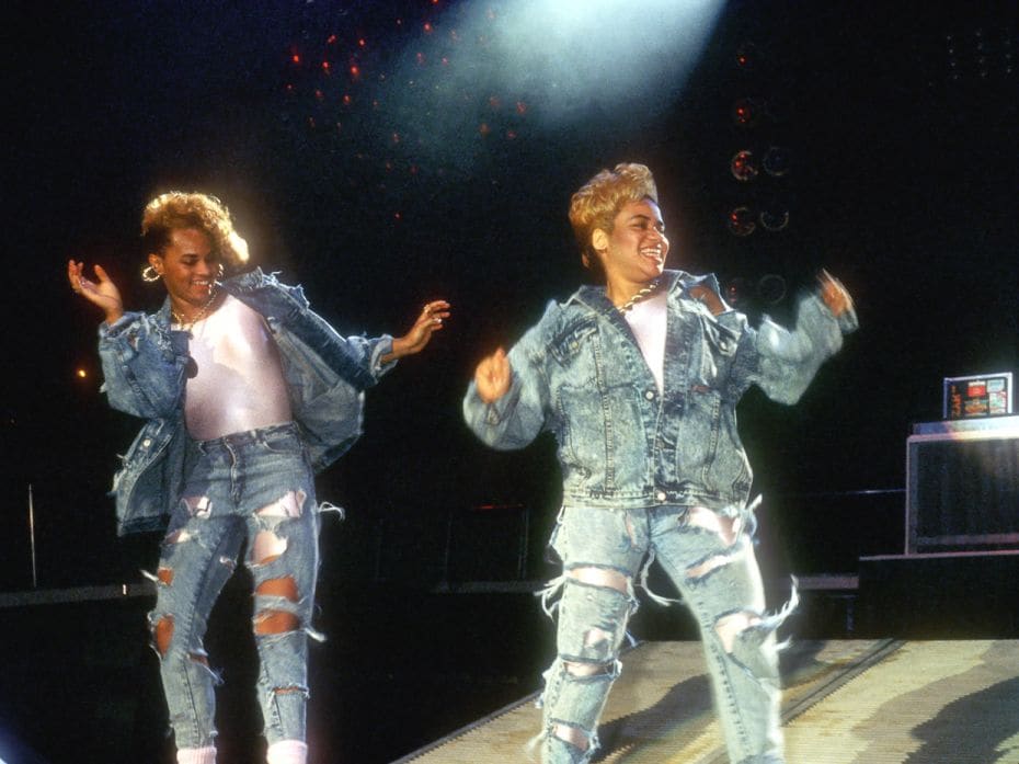 Salt n Pepa in concert, circa 1988. In 1987, the hip-hop duo Cheryl James and Sandra Denton recruite