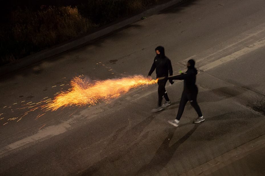 Young protestors on the second night of riot following the death of Nahel, in Montreuil, Ile de Fran