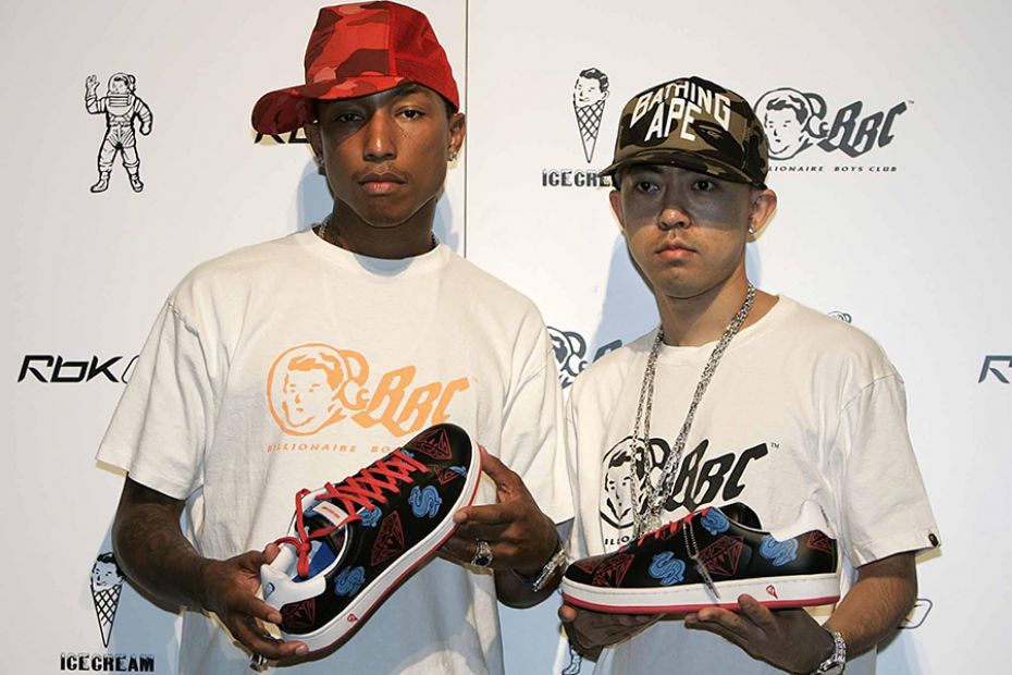 A file photo of Pharrell Williams (left) and Nigo at the Sanderson Hotel, London. Pharrell's friends