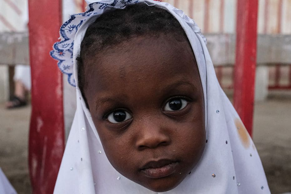 A child among the pilgrims in Mount Arafat, where all pilgrims pray from noon to dusk as part of a s