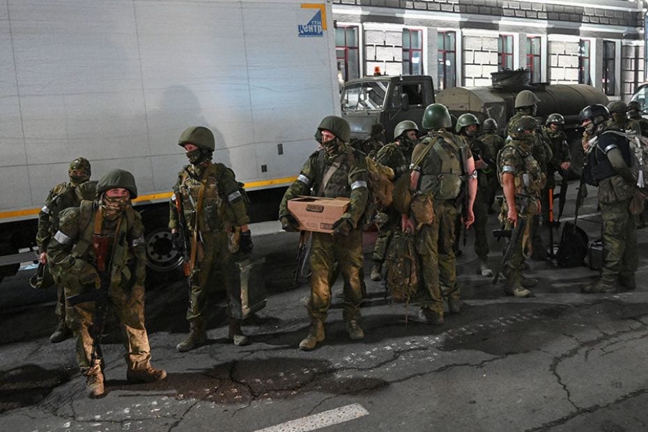 Fighters of Wagner private mercenary group on return to base, Rostov-on-Don, Russia, June 24, 2023. 